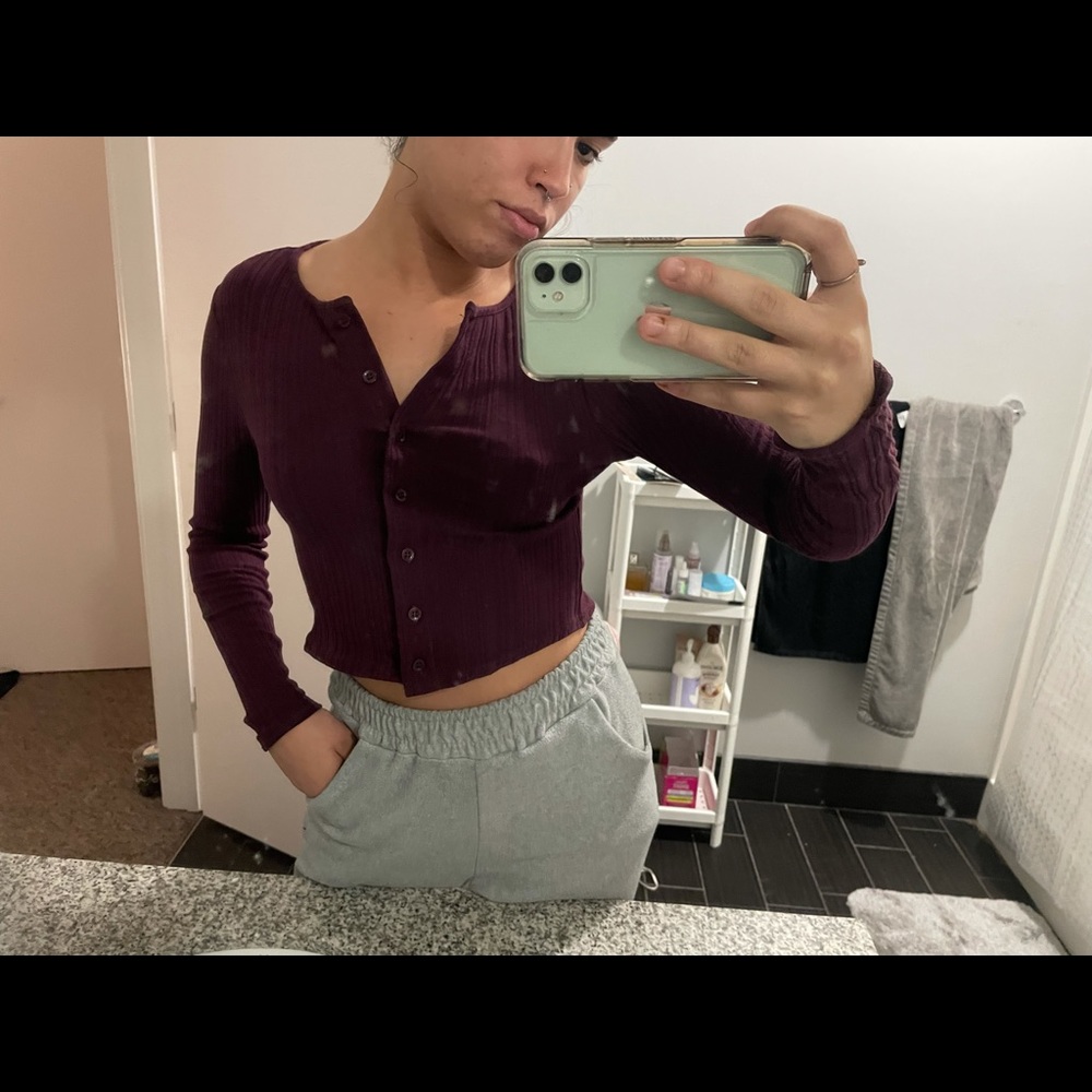 ASOS rib cardigan top with buttons in burgundy!
